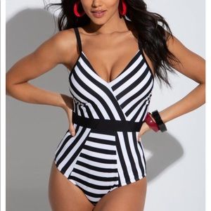 NWT Pour Moi Stripe Panelled Control Swimsuit